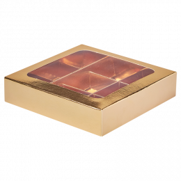 Коробка на 9 конфет, с окном, 135 x 135 x 30, золотая (1/50)