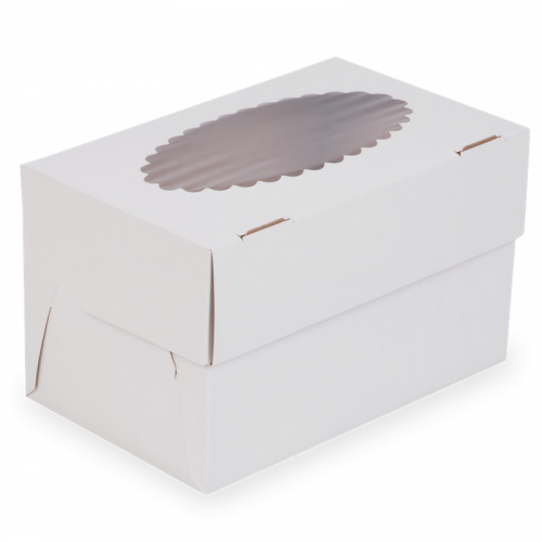 Коробка OSQ MUF на 2 капкейка с окном, 2 стороны белая-крафт, 10 х 16 х 10 см
